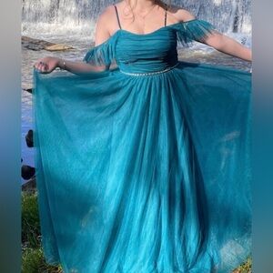Teal Runched Ball Gown